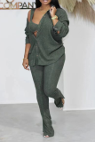 Khaki Casual Solid Patchwork Turndown Collar Long Sleeve Three Pieces