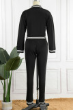 Black Casual Solid Patchwork Buckle Long Sleeve Two Pieces