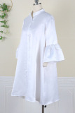 Plus Size White Casual Elegant Solid Patchwork Buckle A Line Dresses
