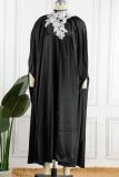 Black Elegant Solid Patchwork Appliques Turtleneck Straight Dresses