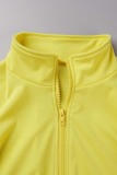 Yellow Casual Solid Patchwork Basic Zipper Collar Short Sleeve Two Pieces