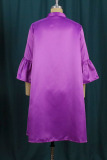 Plus Size Purple Casual Elegant Solid Patchwork Buckle A Line Dresses