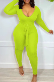 Green Fashion Casual Solid Basic V Neck Skinny Jumpsuits