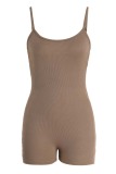 Khaki Sexy Solid Backless Basic Spaghetti Strap Skinny Rompers