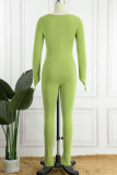 Green Sexy Casual Solid Square Collar Skinny Jumpsuits