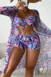 Tangerine Red Sexy Print Patchwork 3 Piece Sets