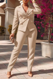 White Fashion Solid Buckle Turndown Collar Long Sleeve Two Pieces
