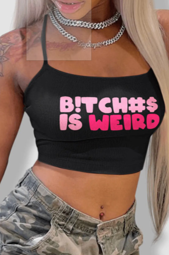 Red Black Sexy Print Letter O Neck T-Shirts