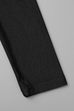 Black Sexy Solid Patchwork Zipper Zipper Collar Skinny Bodysuits