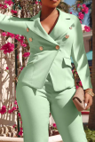 Pink Fashion Solid Buckle Turndown Collar Long Sleeve Two Pieces
