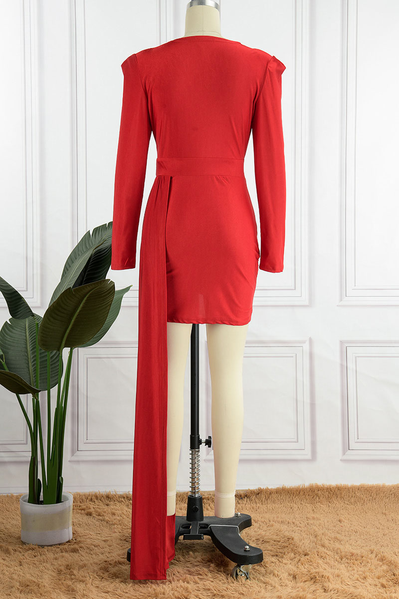 Sexy Formal Solid Patchwork Slit V Neck Evening Dress Dresses main image 1