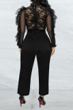 Black Sexy Solid Lace O Neck Regular Jumpsuits