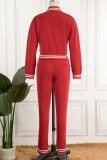 Red Casual Solid Patchwork Buckle Long Sleeve Two Pieces