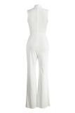 White Fashion Casual Solid Patchwork Chains Half A Turtleneck Regular Jumpsuits