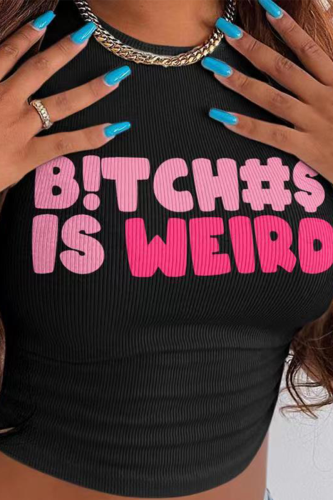 Black Sexy Print Letter O Neck T-Shirts