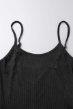 Black Sexy Solid Backless Basic Spaghetti Strap Skinny Rompers
