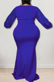 Dark Blue Sexy Solid Sequins Patchwork O Neck Long Dress Plus Size Dresses