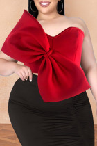Plus Size Red Sexy Solid Patchwork With Bow Strapless Tops