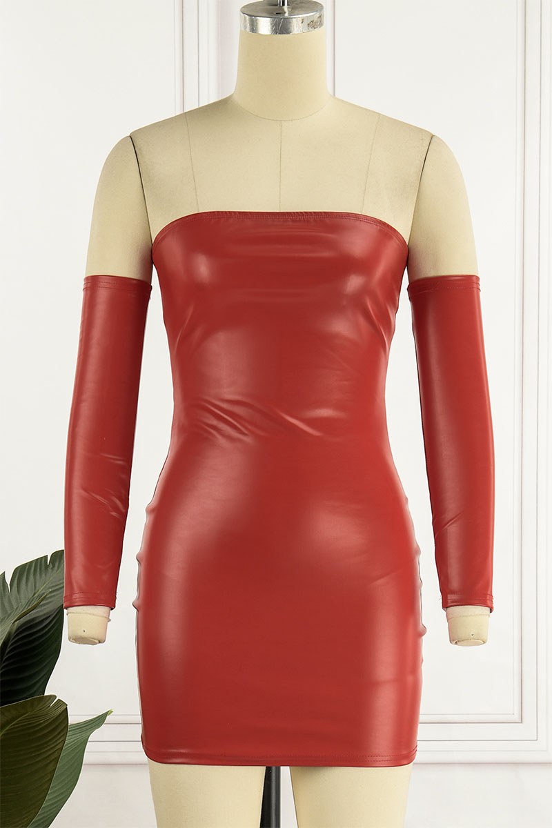 Red dress sexy slit ruffled patchwork holiday skirt