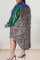 Green Casual Print Leopard Patchwork Buckle Asymmetrical Turndown Collar Shirt Dress Plus Size Dresses
