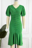 Green Casual Solid Patchwork V Neck Trumpet Mermaid Dresses