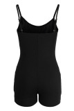 Black Sexy Solid Backless Basic Spaghetti Strap Skinny Rompers