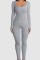 Brown Casual Sportswear Solid Patchwork U Neck Skinny Jumpsuits