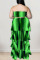 Green Sexy Striped Print Hollowed Out Patchwork Strapless Cake Skirt Plus Size Dresses