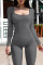 Brown Casual Sportswear Solid Patchwork U Neck Skinny Jumpsuits