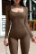 Brown Casual Sportswear Solid Patchwork U Neck Skinny Jumpsuits