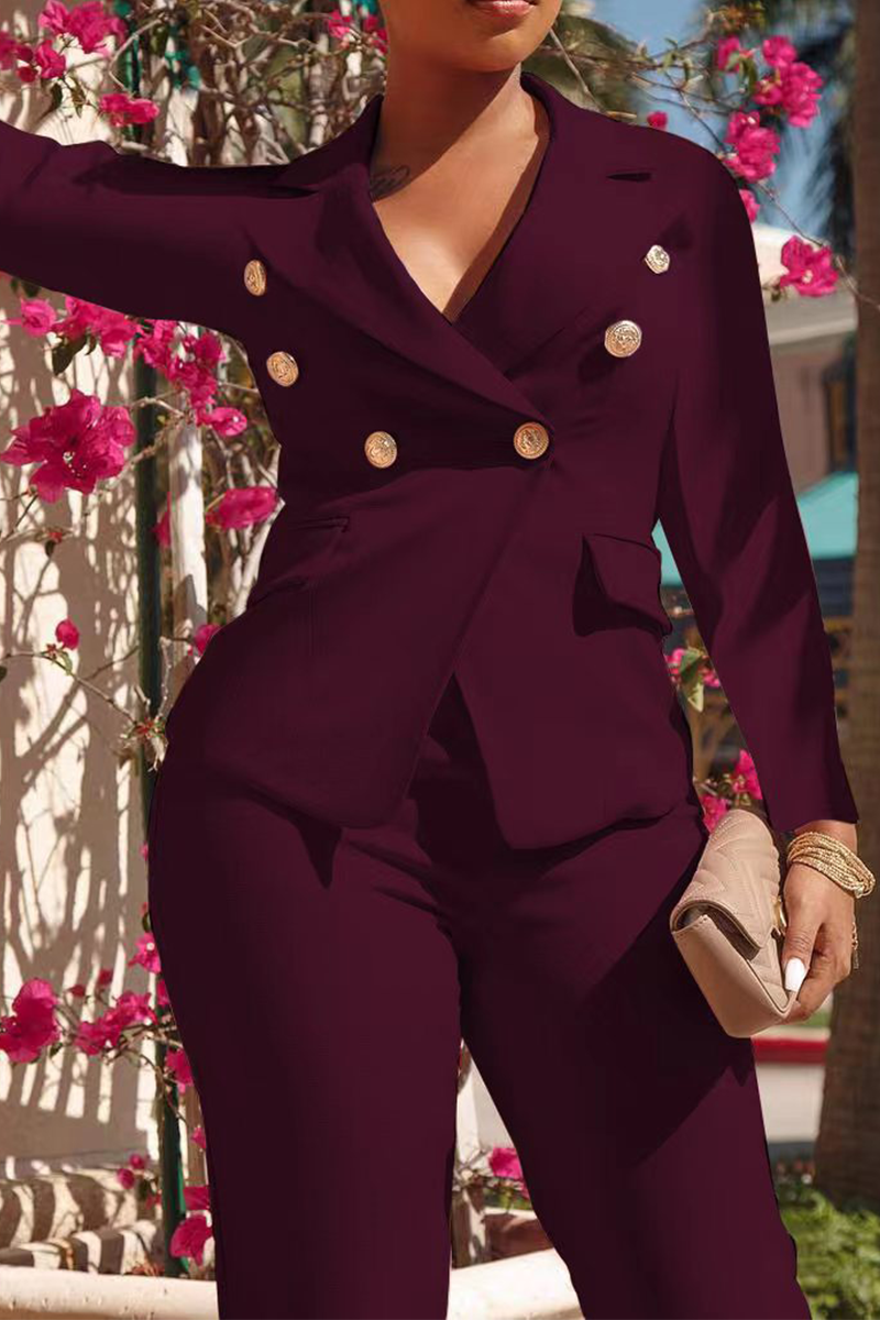 Sweet Solid Turndown Collar Long Sleeve Two Pieces