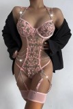 Black Sexy Embroidery Hollowed Out Patchwork See-through Backless Lingerie