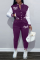 Purple Street Print Buckle Cardigan Collar Long Sleeve Two Pieces