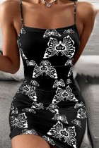 Black Sexy Print Backless Spaghetti Strap Sleeveless Dress Dresses
