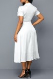 White Casual Dot Print Patchwork Square Collar Short Sleeve Dress Dresses
