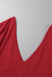 Red Elegant Solid Patchwork Slit Zipper V Neck Pencil Skirt Dresses