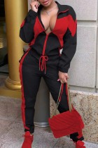 Black Casual Solid Patchwork Contrast Zipper Collar Long Sleeve Two Pieces