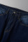 Medium Blue Casual Solid Patchwork High Waist Denim Jeans