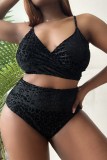 Green Fashion Sexy Leopard Patchwork Backless V Neck Plus Size Swimwear (With Paddings)