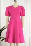 Rose Red Casual Solid Patchwork O Neck A Line Dresses
