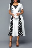 Red Casual Dot Print Patchwork Square Collar Short Sleeve Dress Dresses