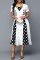 White Casual Dot Print Patchwork Square Collar Short Sleeve Dress Dresses