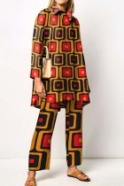 Orange Casual Print Patchwork Shirt Collar Long Sleeve Two Pieces