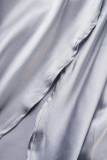Grey Elegant Solid Solid Color V Neck Half Sleeve Two Pieces