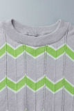 Light Green Casual Patchwork O Neck Short Sleeve Two Pieces