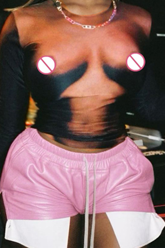 Pink Sexy Solid Patchwork Straight High Waist Straight Solid Color Bottoms