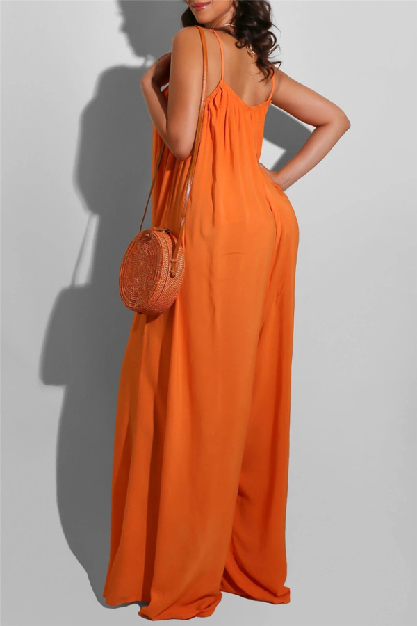 Wholesale Orange Sexy Casual Solid Backless Spaghetti Strap Regular Jumpsuits K68949 3 Online 