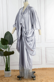 Grey Elegant Solid Solid Color V Neck Half Sleeve Two Pieces