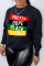 Black Street Vintage Print Patchwork O Neck Tops