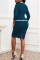 Deep Blue Casual Solid Patchwork Slit Square Collar Long Sleeve Dresses